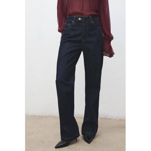 Mango high waist straight leg jeans dark blue denim afbeelding