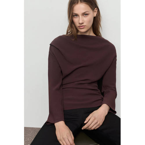 Mango off shoulder trui donkerbruin afbeelding