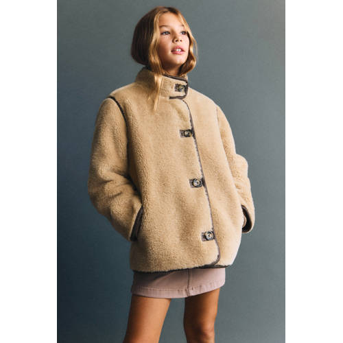Mango Kids faux fur jas beige afbeelding