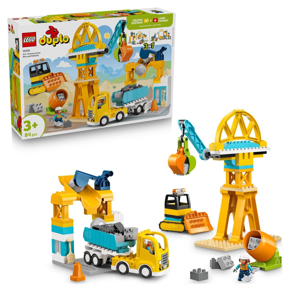 LEGO DUPLO 3-in-1 Bouwplaats en Voertuigen Speelgoed 10476