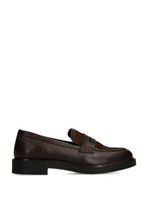 leren loafers met ponyhair donkerbruin