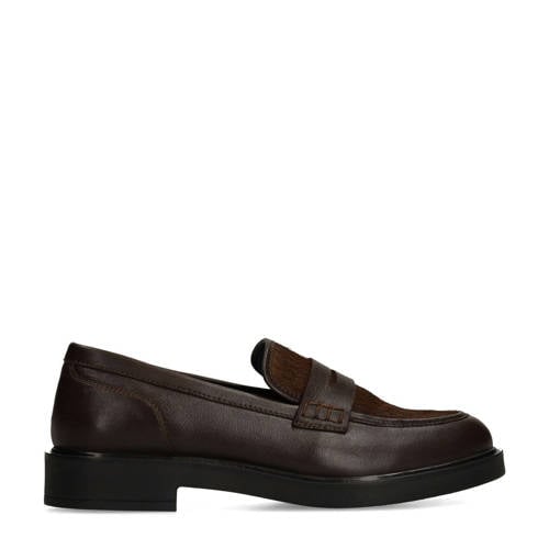 Sacha leren loafers met ponyhair donkerbruin afbeelding