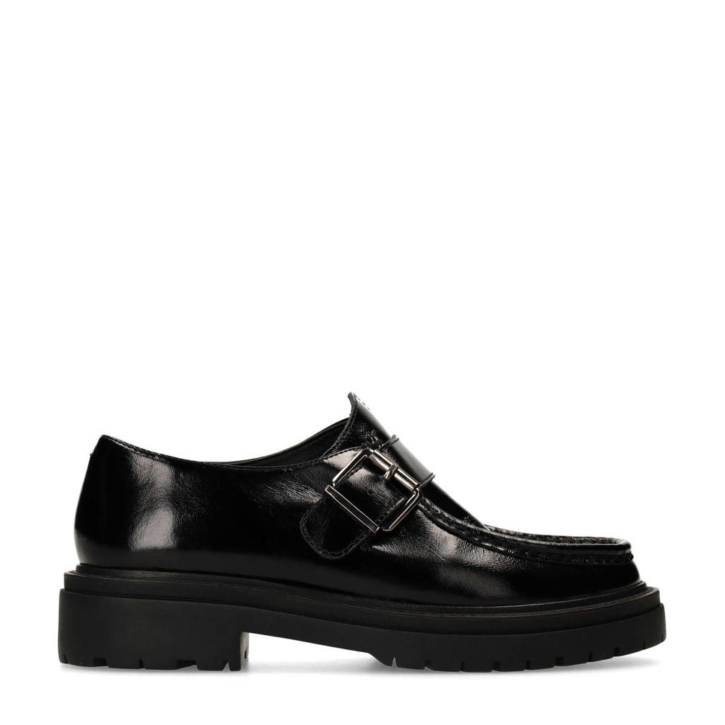Zwarte dames Sacha leren loafers