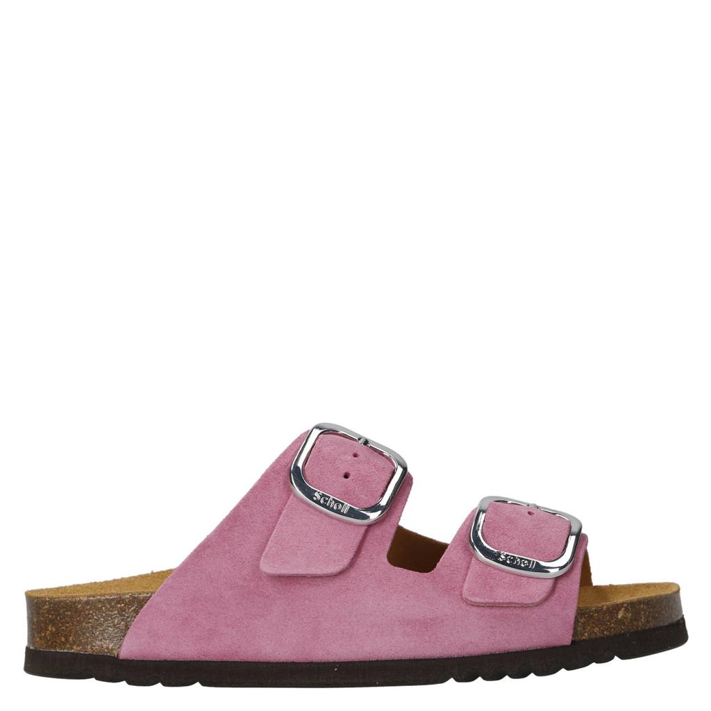 Roze dames Scholl Noelle imitatieleren leren slippers van suède met gesp