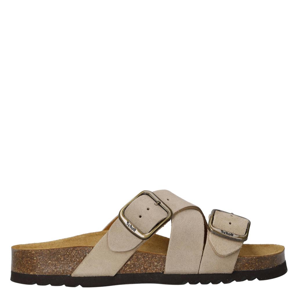 Taupe dames Scholl Selene suède slippers met gesp