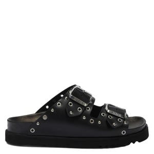 Beatriz Ring leren slippers zwart