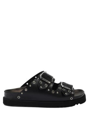 Beatriz Ring leren slippers zwart
