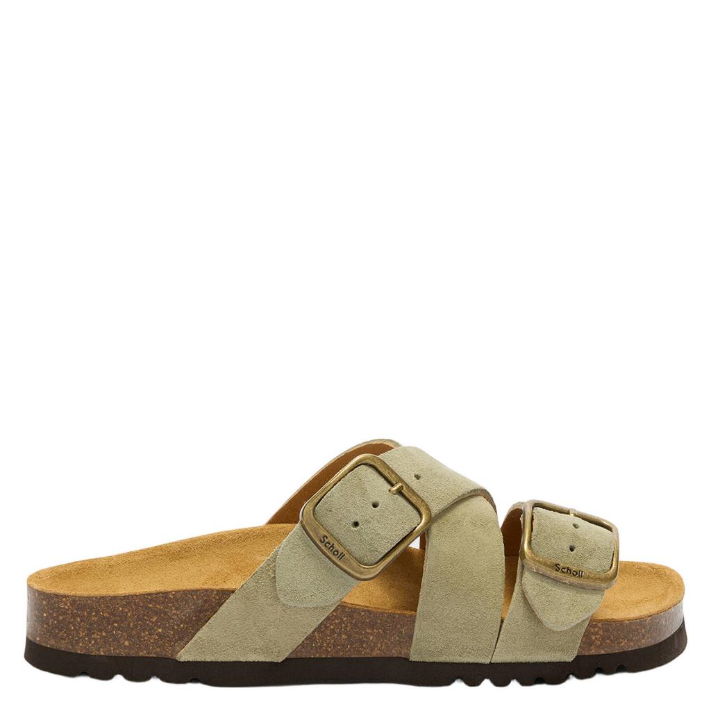 Lichtgroene dames Scholl Selene suède slippers met gesp