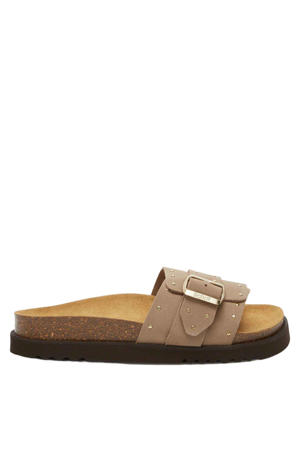Joyce leren slippers beige