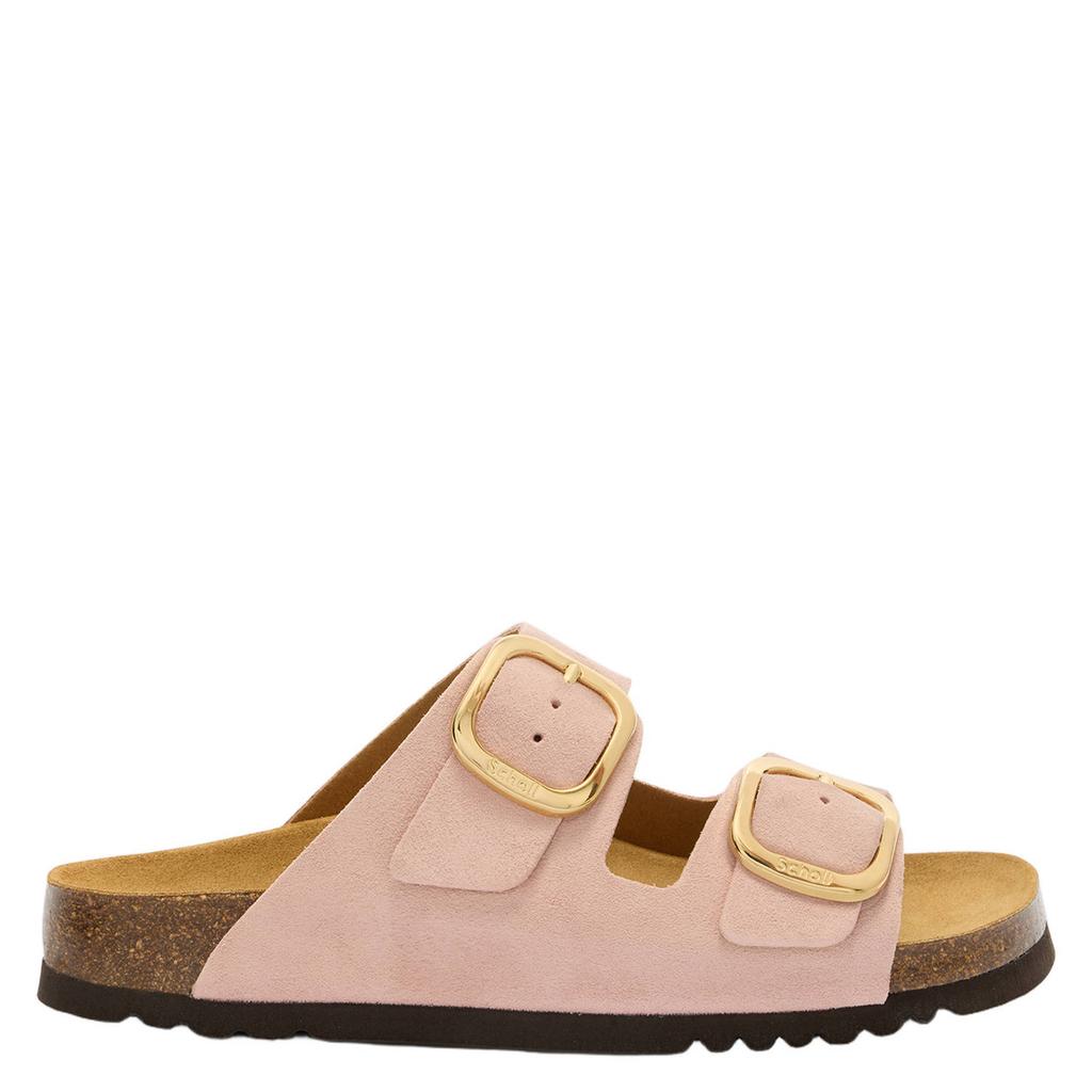Lichtroze dames Scholl Noelle imitatieleren leren slippers van suède met gesp