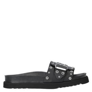 Joyce Ring leren slippers zwart