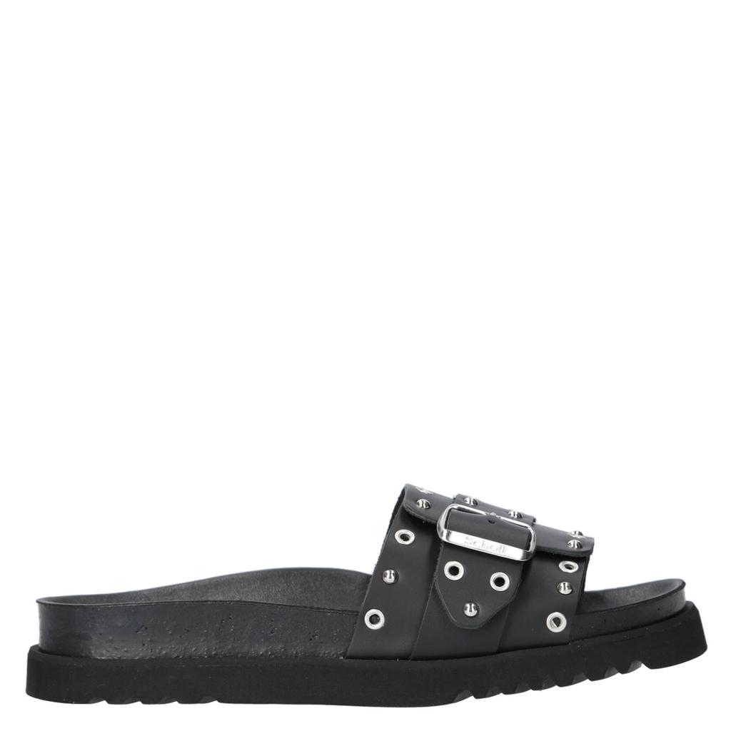 Zwarte dames Scholl Joyce Ring leren slippers met gesp