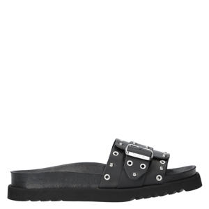 Joyce Ring leren slippers zwart