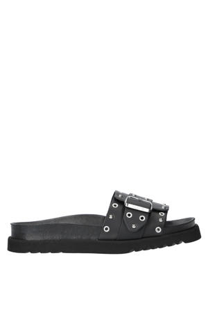 Joyce Ring leren slippers zwart
