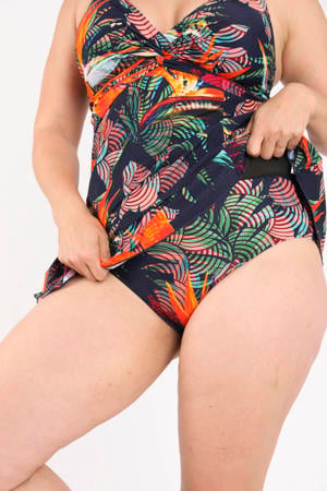 corrigerend badpak met voorgevormde cups Plus Size donkerblauw/meerkleurig