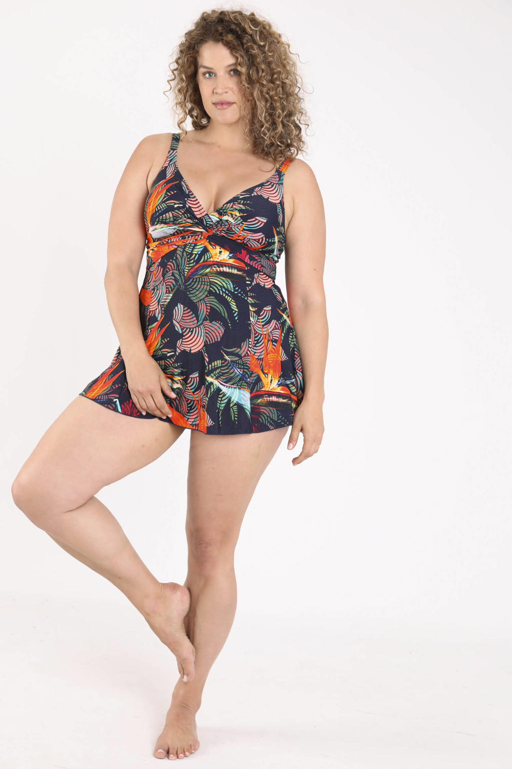 Paprika corrigerend badpak met voorgevormde cups Plus Size donkerblauw/meerkleurig