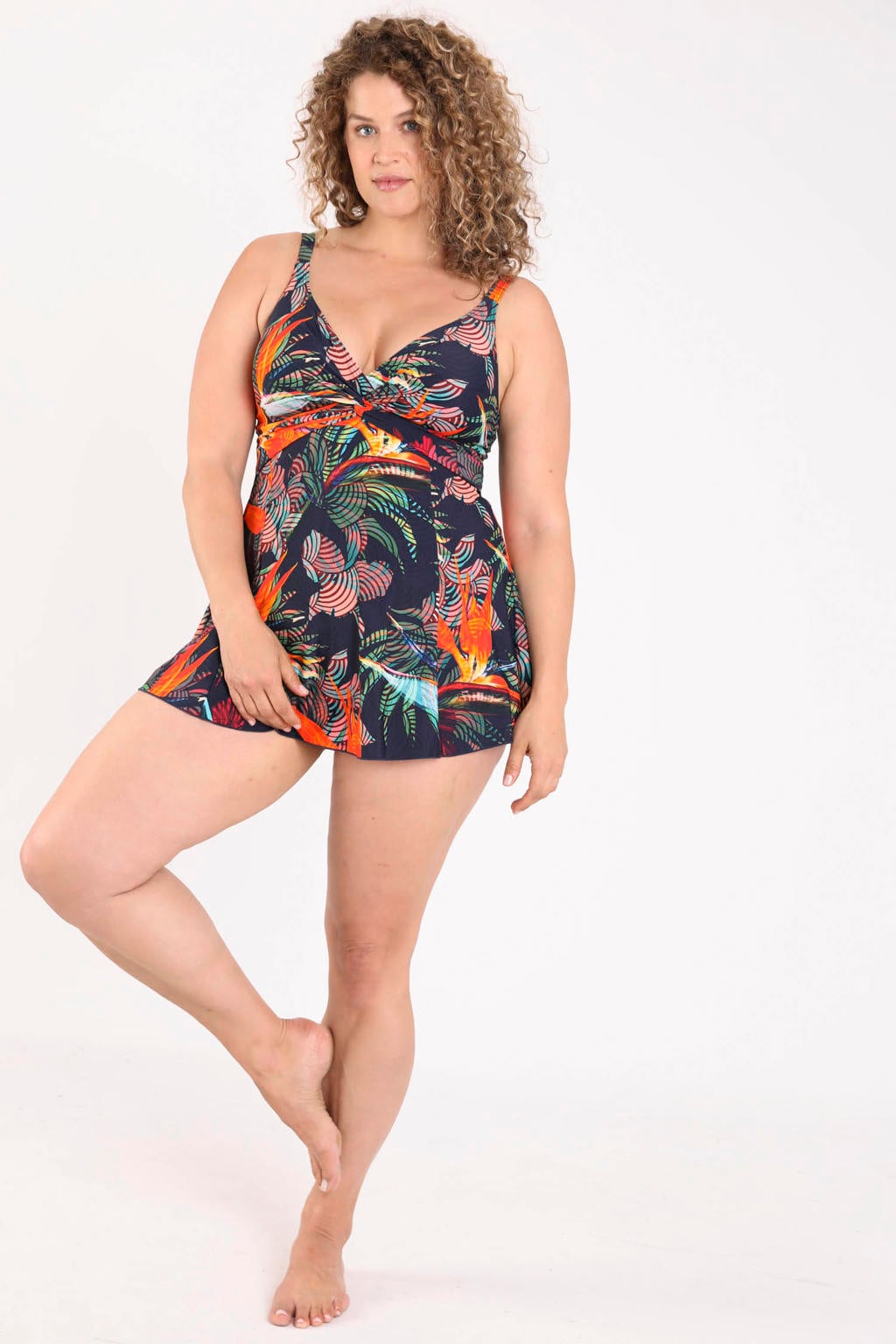 Paprika corrigerend badpak met voorgevormde cups Plus Size donkerblauw/meerkleurig