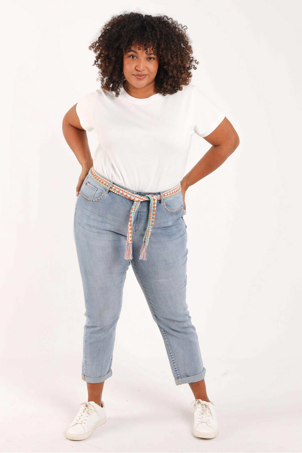 Medium blue denim dames Paprika slim fit jeans van denim met regular waist en effen