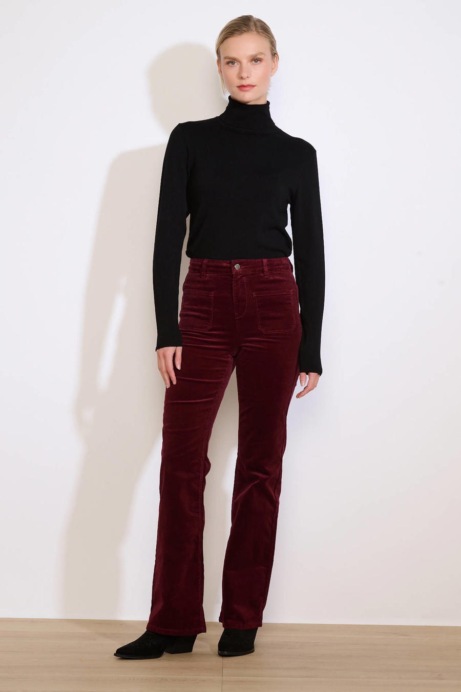 Corduroy velvet broek- velvet touch - casual & chique - stretch- roestroze