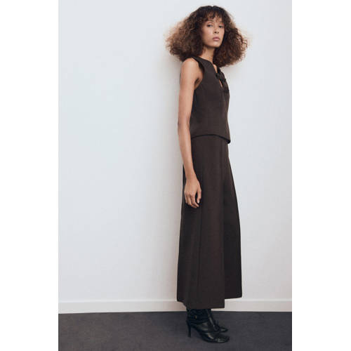 Mango wide leg high waist culotte donkerbruin afbeelding