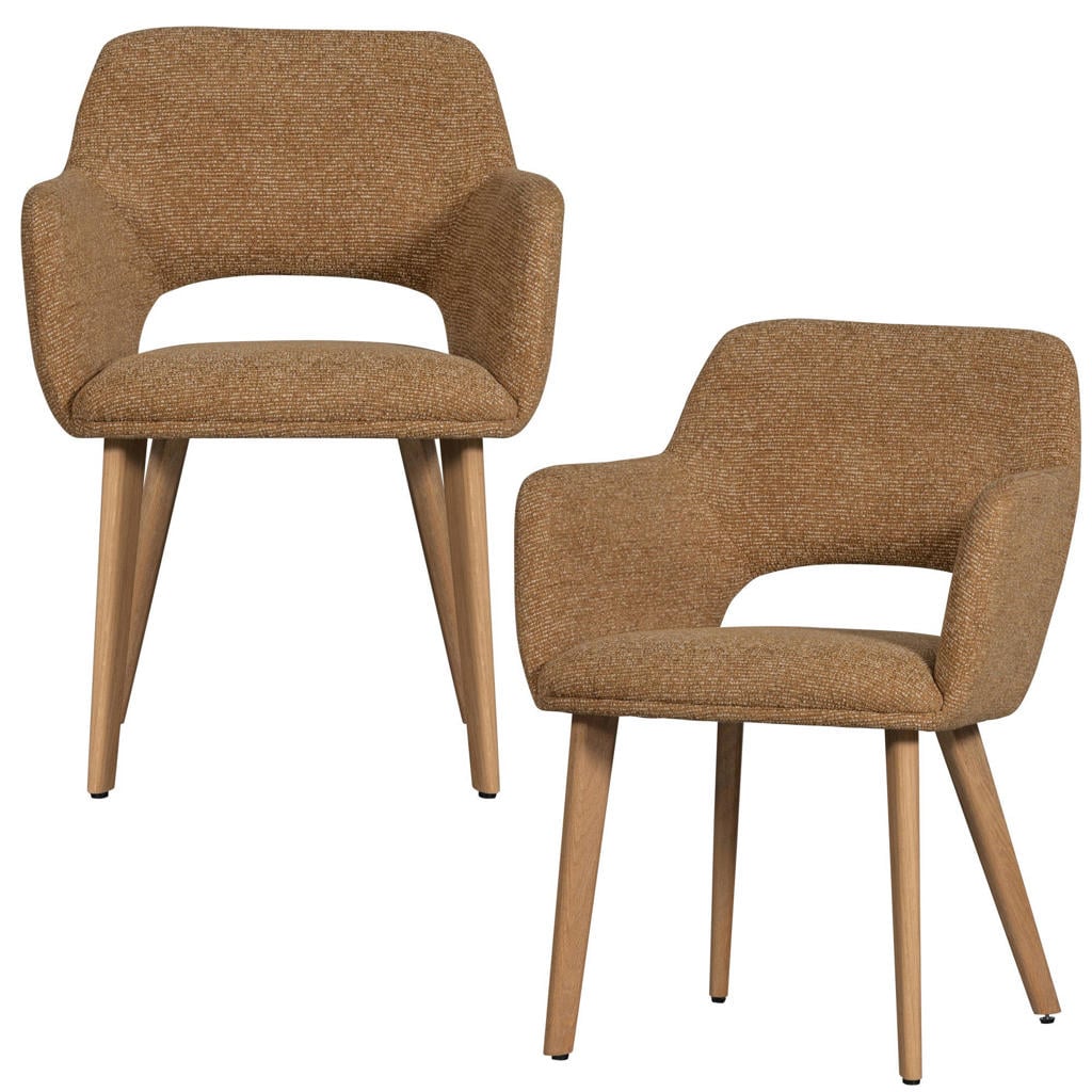 WOOOD WOOOD Murat Eetkamerstoelen Houten Bruine Poot - Naturel - Set van 2