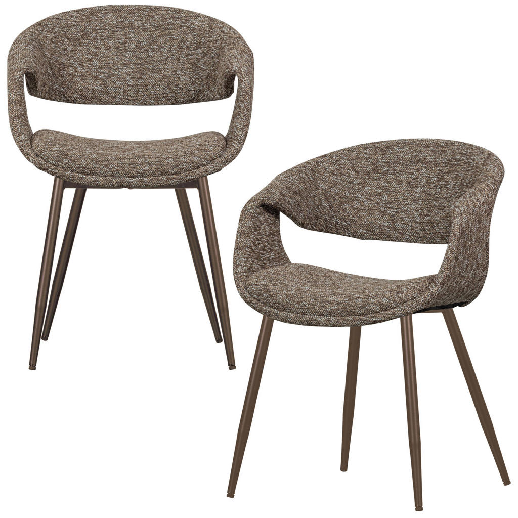 WOOOD WOOOD Yossi Eetkamerstoelen Metalen Koper Poot - Bruin - Set van 2