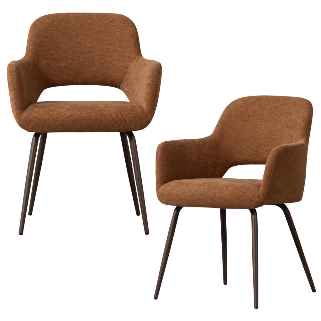 WOOOD WOOOD Jenny Eetkamerstoelen - Geweven Stof - Bruin - Set van 2