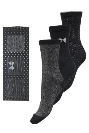 giftbox sokken ONLSYBIL - zwart/zilverkleurig (set van 3)