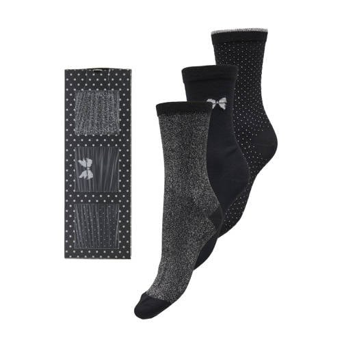 ONLY giftbox sokken ONLSYBIL - set van 3 zwart/zilverkleurig afbeelding