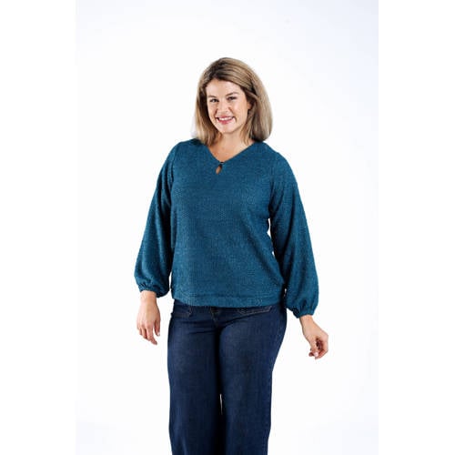 Paprika pullover petrol met glitter afbeelding