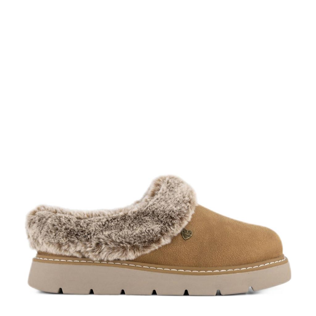 Cognackleurige dames Skechers pantoffels van rubber/synthetisch/textiel