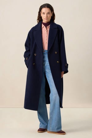 wollen manteljas donkerblauw