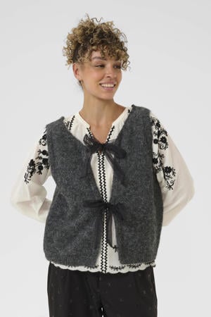 gebreid vest met wol grijs melange