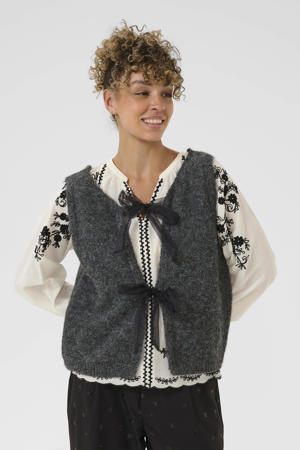 gebreid vest met wol grijs melange