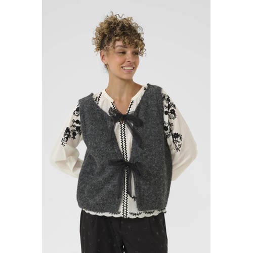 Cream gebreid vest met wol grijs melange afbeelding