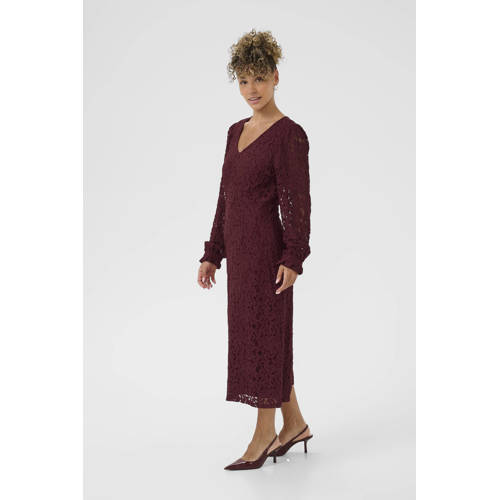 Cream midi jurk donkerrood afbeelding
