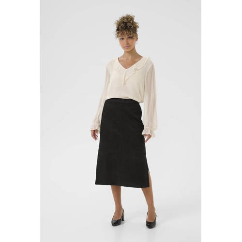 Cream suede A-lijn rok zwart afbeelding