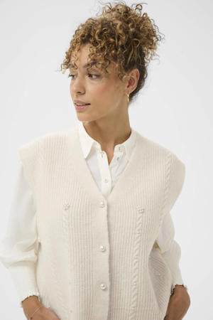 gebreid vest ecru met parels