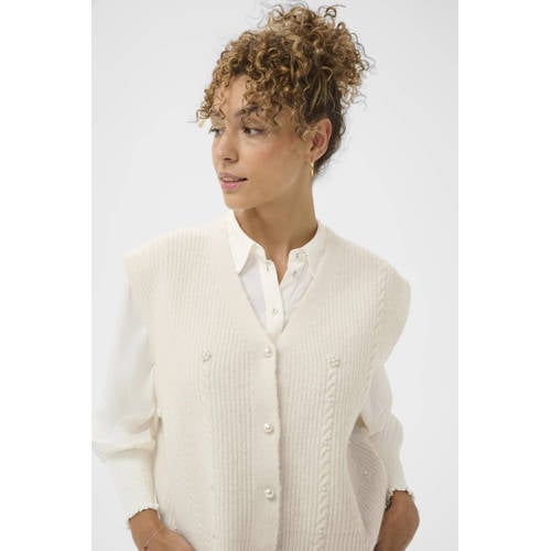 Cream gebreid vest ecru met parels afbeelding