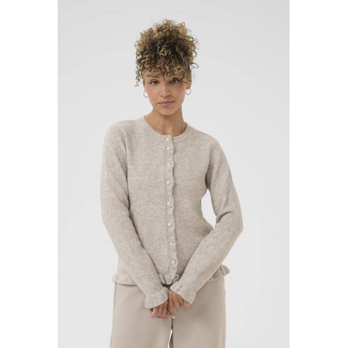 Cream gebreid vest met wol taupe afbeelding