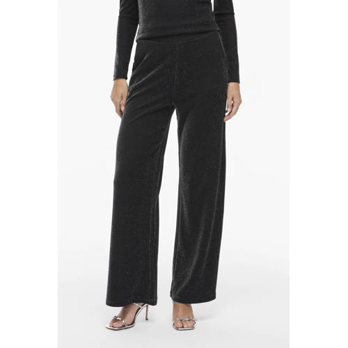 VILA wide leg high waist casual broek zwart met glitter afbeelding