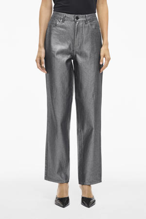 high waist straight leg jeans grijs met glitter