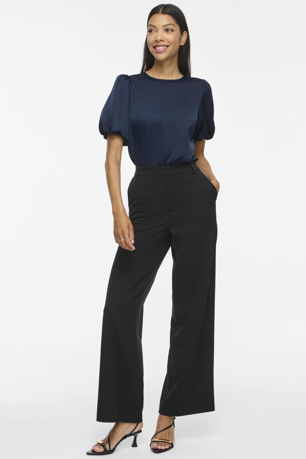 VILA satijnen blousetop marineblauw