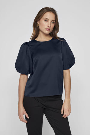 satijnen blousetop marineblauw