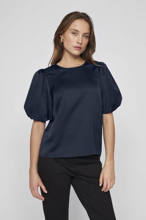 satijnen blousetop marineblauw