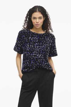 top marineblauw met pailletten