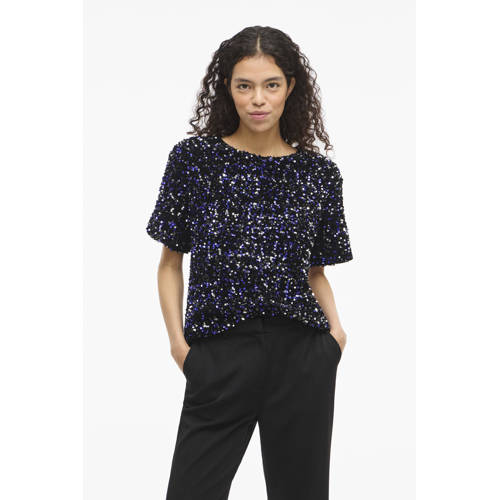 VILA top marineblauw met pailletten afbeelding