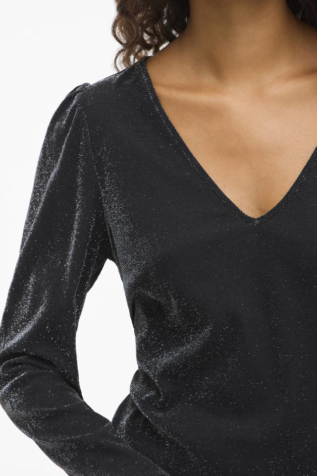 Glitter Bovenstukken Dames Party Elegant - Hemdblouse Dames Met Pailletten Lange Mouwen Langarmshirt V-Hals Lange Blouse 2025 Oudejaarsavond Outfit Glittertop Elegant Damesblouses Feestelijke Blouses