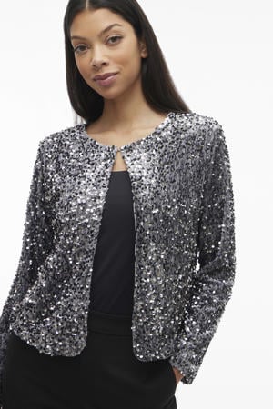 gevoerd vest grijs met pailletten
