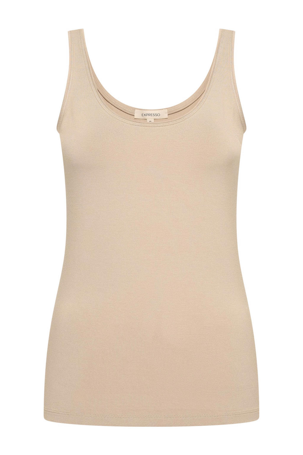 Beige dames Expresso mouwloze top van viscose met effen en ronde hals